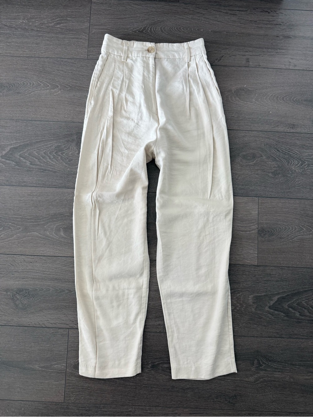 H&M High-Rise Pleated Linen Blend Pants high waist rise 2 XS wide leg